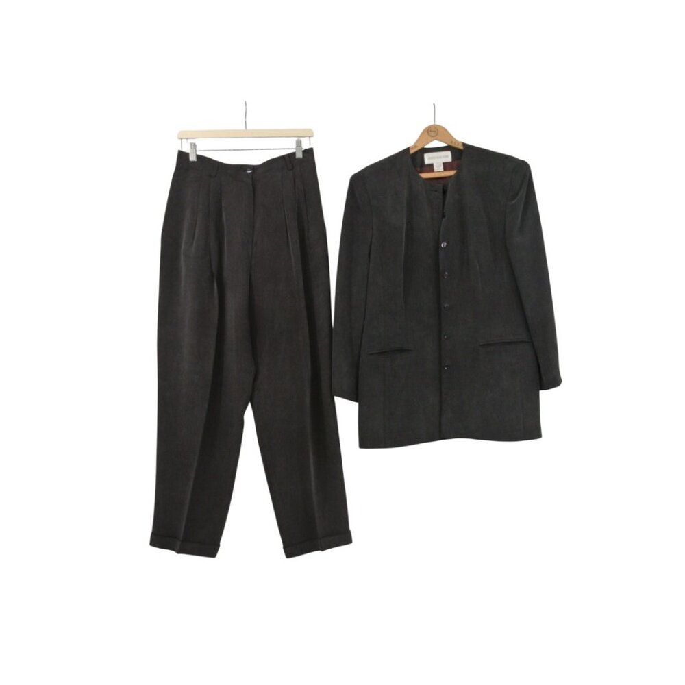 Jones New York‎ 100% Silk Pant Suit Set Gray Size 12